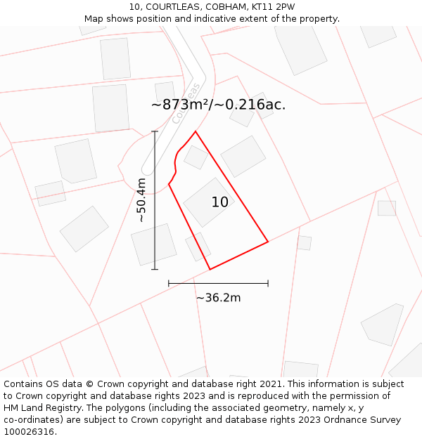 10, COURTLEAS, COBHAM, KT11 2PW: Plot and title map