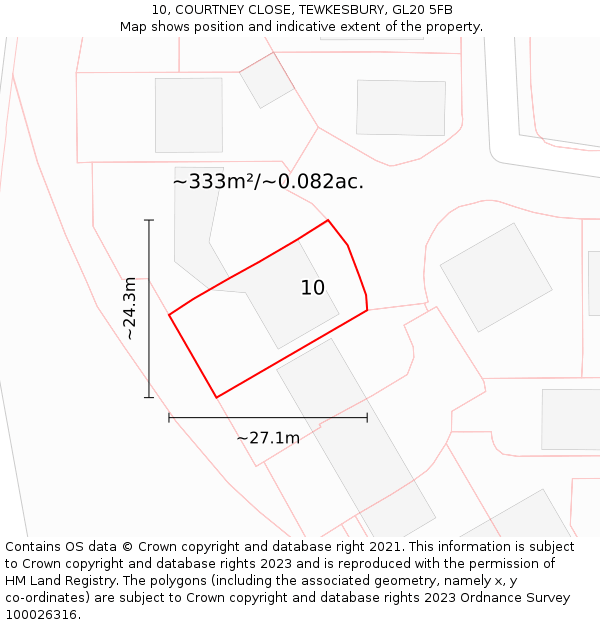 10, COURTNEY CLOSE, TEWKESBURY, GL20 5FB: Plot and title map