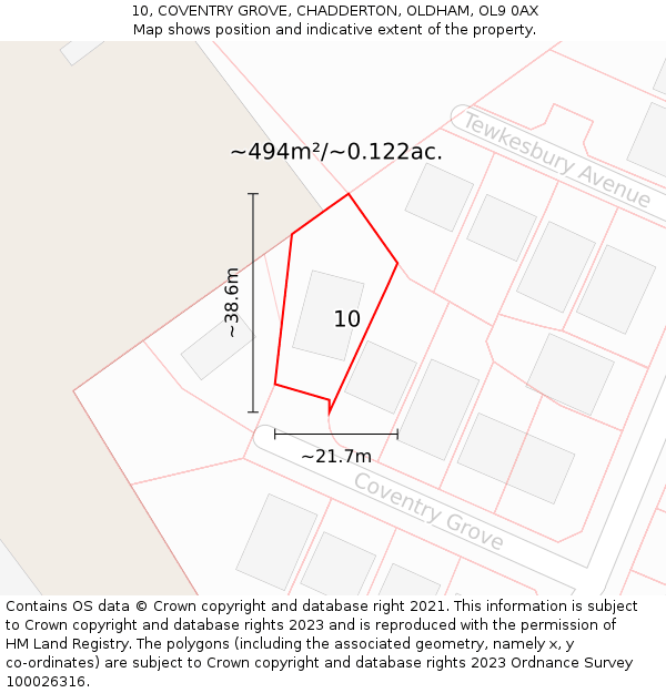 10, COVENTRY GROVE, CHADDERTON, OLDHAM, OL9 0AX: Plot and title map