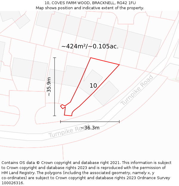 10, COVES FARM WOOD, BRACKNELL, RG42 1FU: Plot and title map