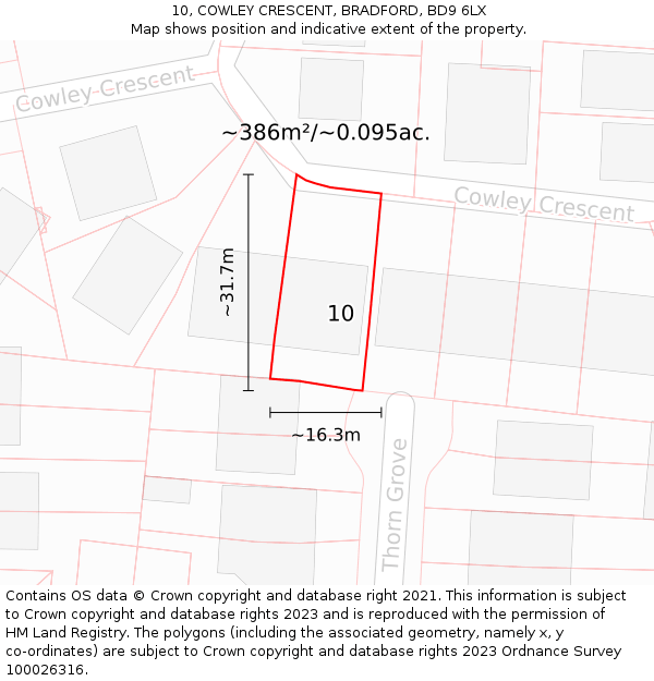 10, COWLEY CRESCENT, BRADFORD, BD9 6LX: Plot and title map