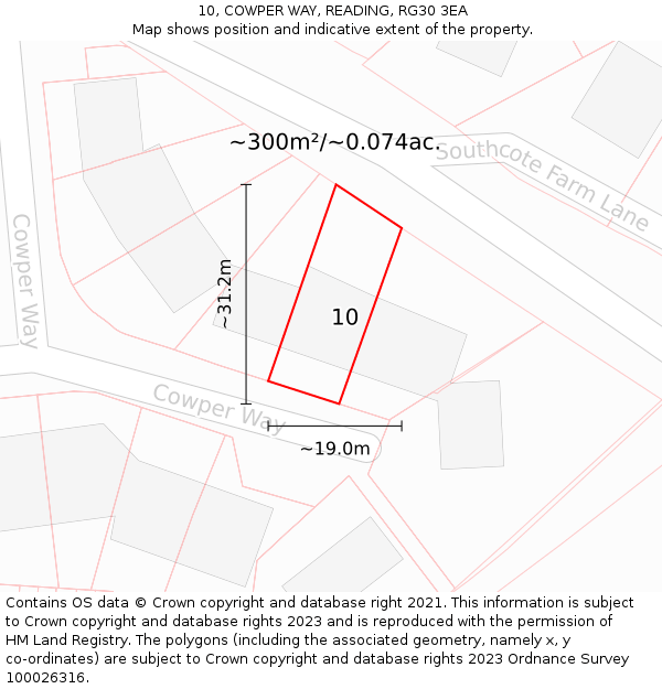 10, COWPER WAY, READING, RG30 3EA: Plot and title map
