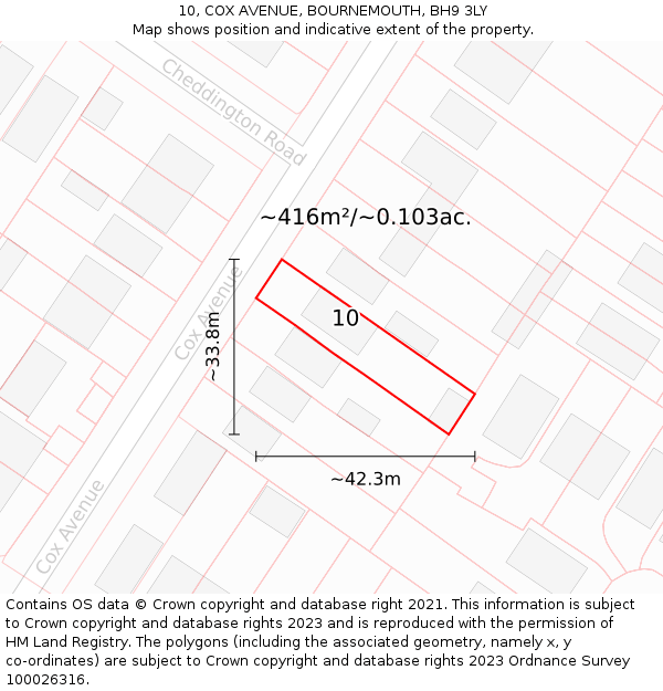 10, COX AVENUE, BOURNEMOUTH, BH9 3LY: Plot and title map