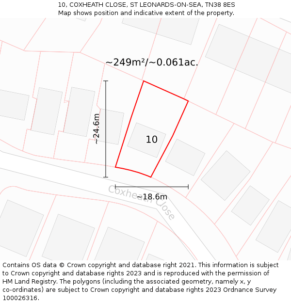 10, COXHEATH CLOSE, ST LEONARDS-ON-SEA, TN38 8ES: Plot and title map