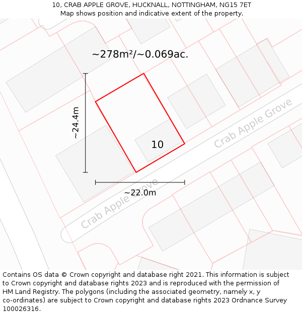 10, CRAB APPLE GROVE, HUCKNALL, NOTTINGHAM, NG15 7ET: Plot and title map