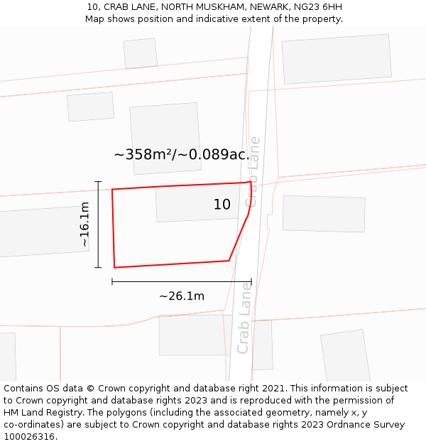 10, CRAB LANE, NORTH MUSKHAM, NEWARK, NG23 6HH: Plot and title map