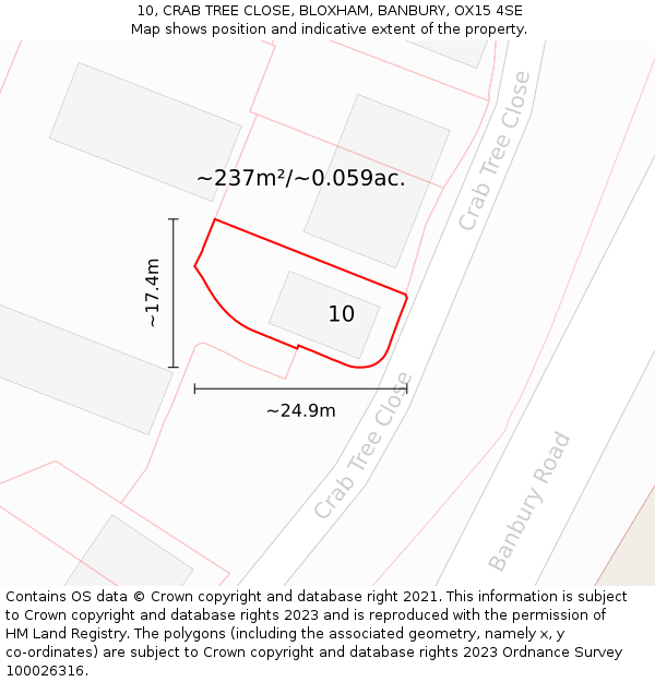 10, CRAB TREE CLOSE, BLOXHAM, BANBURY, OX15 4SE: Plot and title map
