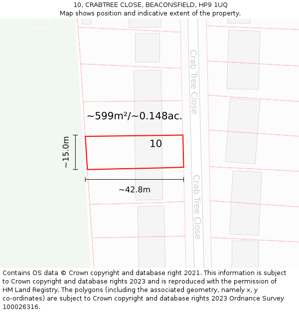 10, CRABTREE CLOSE, BEACONSFIELD, HP9 1UQ: Plot and title map