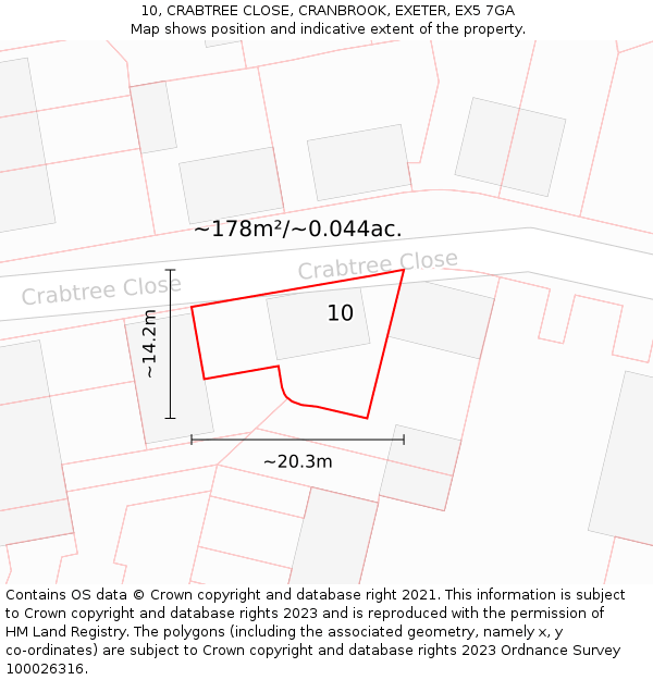10, CRABTREE CLOSE, CRANBROOK, EXETER, EX5 7GA: Plot and title map