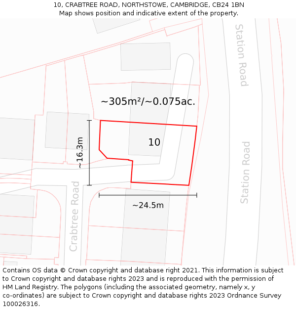 10, CRABTREE ROAD, NORTHSTOWE, CAMBRIDGE, CB24 1BN: Plot and title map