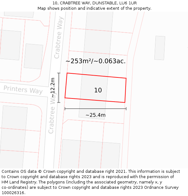 10, CRABTREE WAY, DUNSTABLE, LU6 1UR: Plot and title map