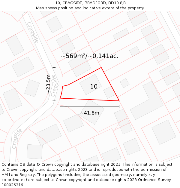 10, CRAGSIDE, BRADFORD, BD10 8JR: Plot and title map