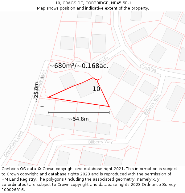 10, CRAGSIDE, CORBRIDGE, NE45 5EU: Plot and title map