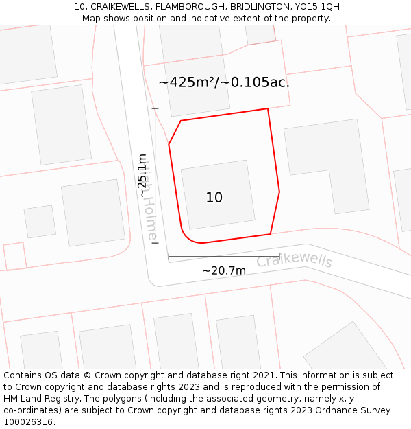 10, CRAIKEWELLS, FLAMBOROUGH, BRIDLINGTON, YO15 1QH: Plot and title map