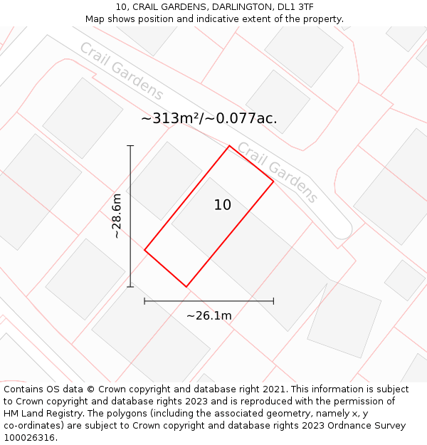 10, CRAIL GARDENS, DARLINGTON, DL1 3TF: Plot and title map