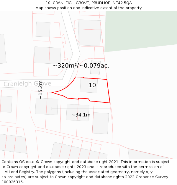 10, CRANLEIGH GROVE, PRUDHOE, NE42 5QA: Plot and title map