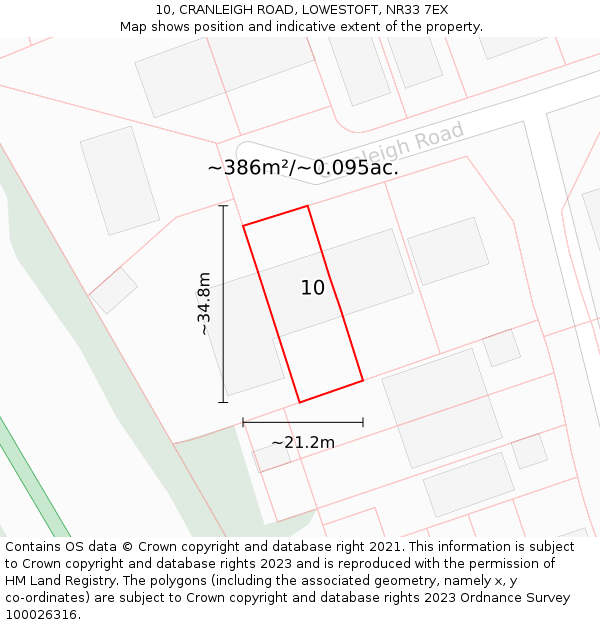 10, CRANLEIGH ROAD, LOWESTOFT, NR33 7EX: Plot and title map