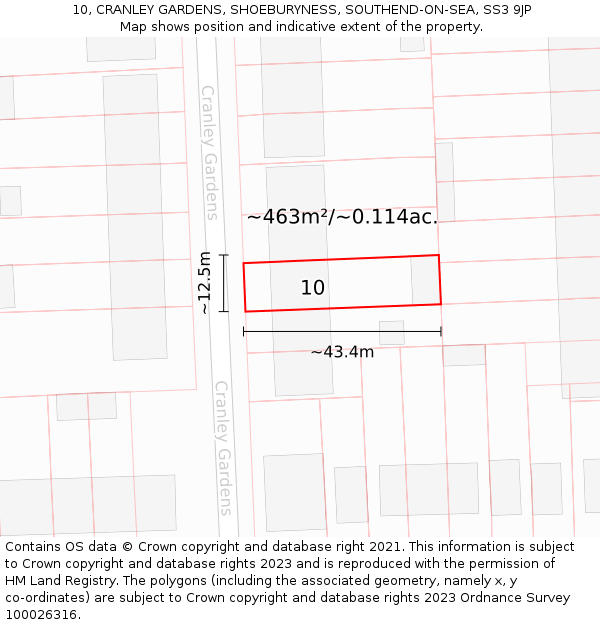 10, CRANLEY GARDENS, SHOEBURYNESS, SOUTHEND-ON-SEA, SS3 9JP: Plot and title map