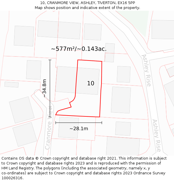 10, CRANMORE VIEW, ASHLEY, TIVERTON, EX16 5PP: Plot and title map