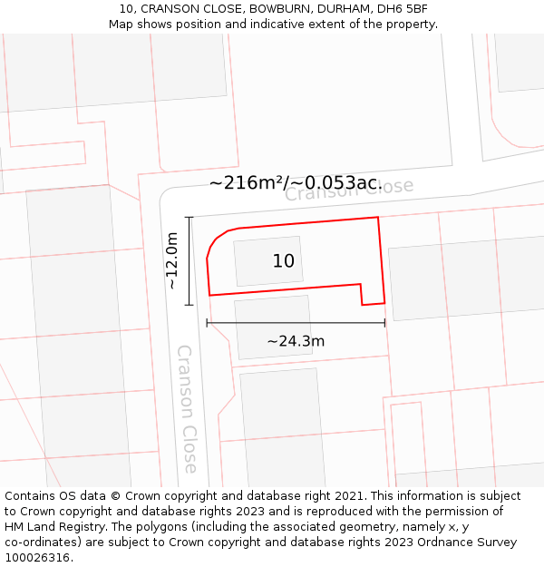 10, CRANSON CLOSE, BOWBURN, DURHAM, DH6 5BF: Plot and title map