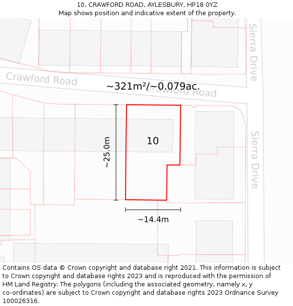 10, CRAWFORD ROAD, AYLESBURY, HP18 0YZ: Plot and title map