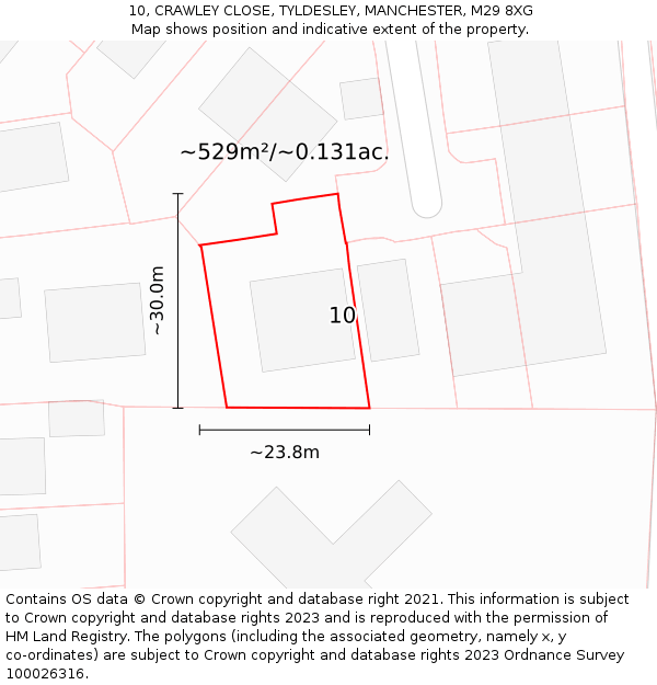10, CRAWLEY CLOSE, TYLDESLEY, MANCHESTER, M29 8XG: Plot and title map