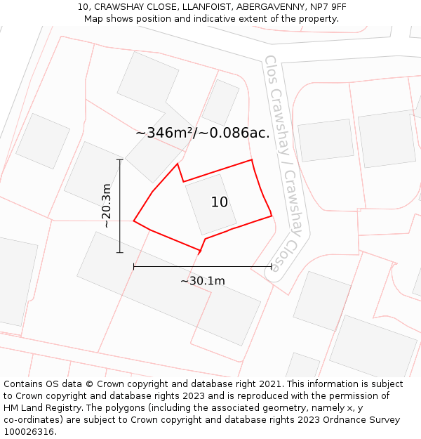 10, CRAWSHAY CLOSE, LLANFOIST, ABERGAVENNY, NP7 9FF: Plot and title map