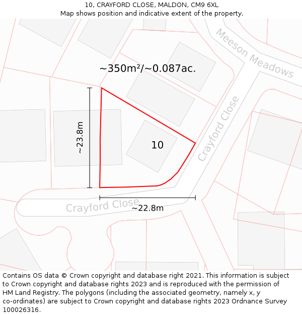 10, CRAYFORD CLOSE, MALDON, CM9 6XL: Plot and title map
