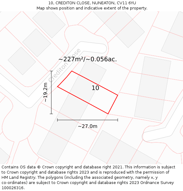 10, CREDITON CLOSE, NUNEATON, CV11 6YU: Plot and title map
