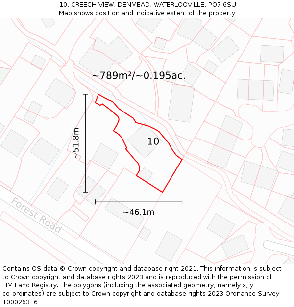 10, CREECH VIEW, DENMEAD, WATERLOOVILLE, PO7 6SU: Plot and title map