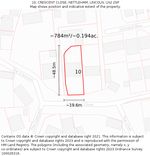 10, CRESCENT CLOSE, NETTLEHAM, LINCOLN, LN2 2SP: Plot and title map
