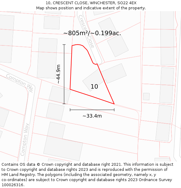10, CRESCENT CLOSE, WINCHESTER, SO22 4EX: Plot and title map