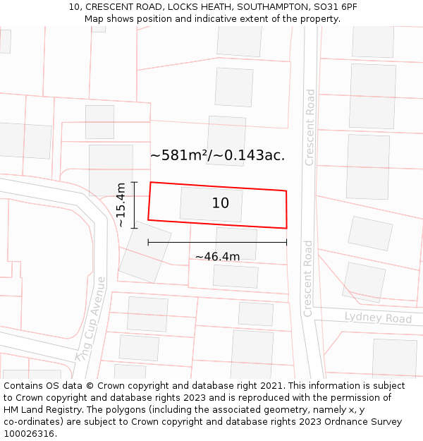10, CRESCENT ROAD, LOCKS HEATH, SOUTHAMPTON, SO31 6PF: Plot and title map
