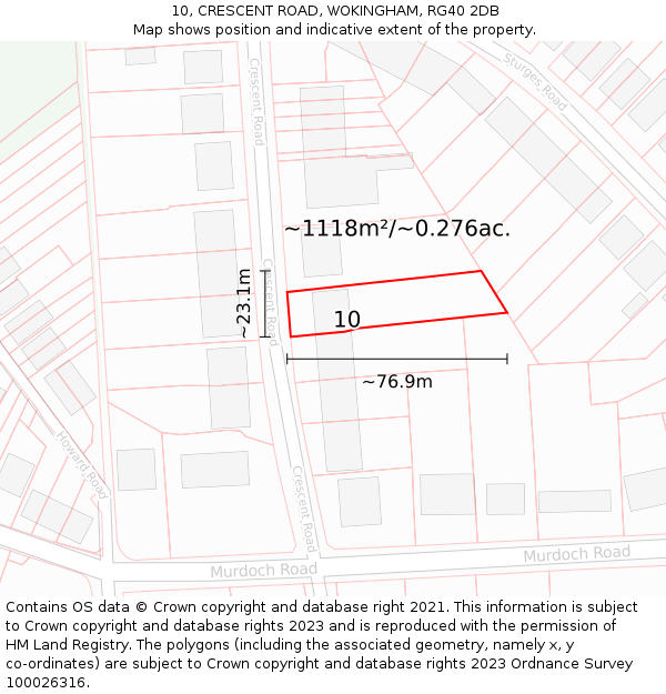 10, CRESCENT ROAD, WOKINGHAM, RG40 2DB: Plot and title map