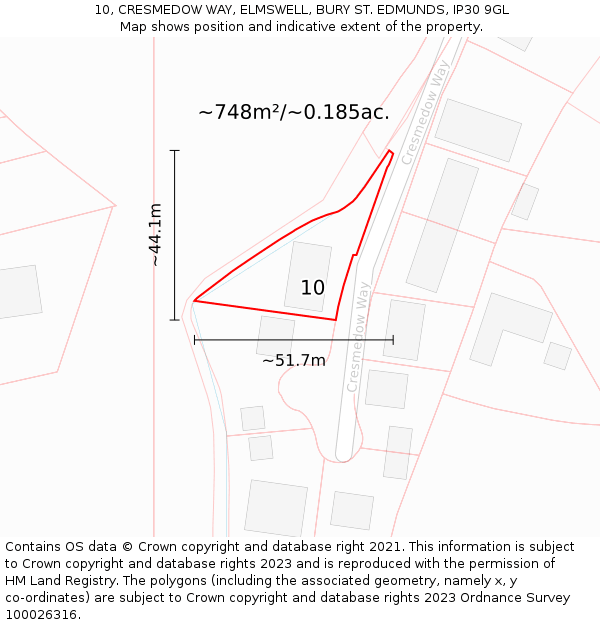 10, CRESMEDOW WAY, ELMSWELL, BURY ST. EDMUNDS, IP30 9GL: Plot and title map