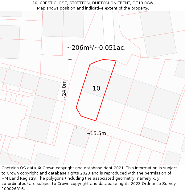 10, CREST CLOSE, STRETTON, BURTON-ON-TRENT, DE13 0GW: Plot and title map