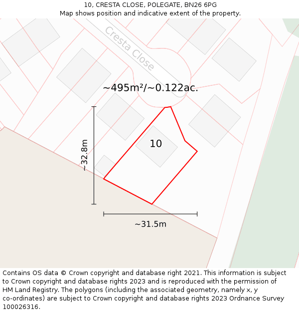 10, CRESTA CLOSE, POLEGATE, BN26 6PG: Plot and title map