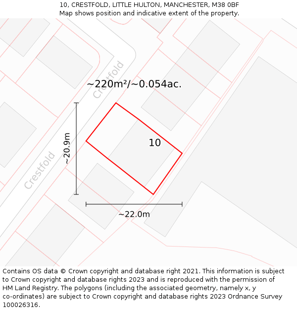 10, CRESTFOLD, LITTLE HULTON, MANCHESTER, M38 0BF: Plot and title map