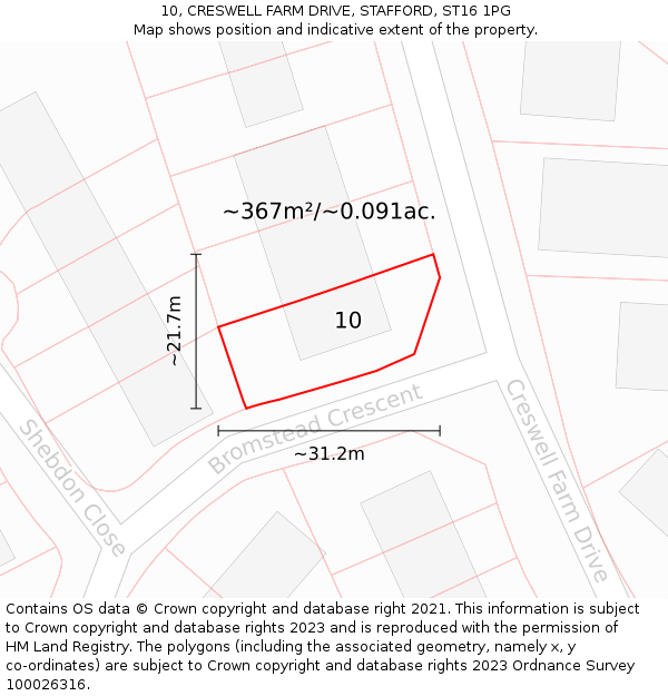 10, CRESWELL FARM DRIVE, STAFFORD, ST16 1PG: Plot and title map