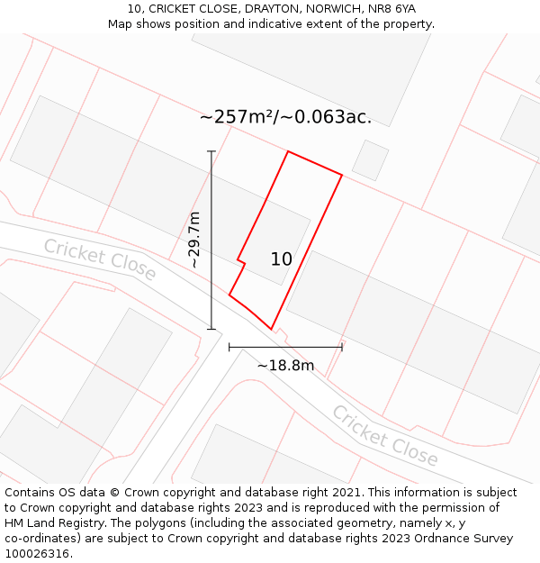 10, CRICKET CLOSE, DRAYTON, NORWICH, NR8 6YA: Plot and title map
