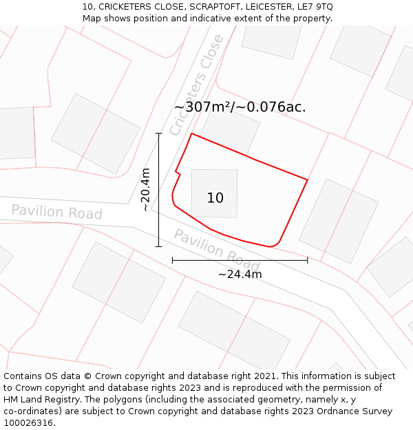 10, CRICKETERS CLOSE, SCRAPTOFT, LEICESTER, LE7 9TQ: Plot and title map
