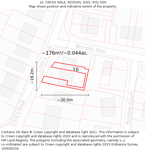10, CRICKS WALK, ROYDON, DISS, IP22 5SN: Plot and title map