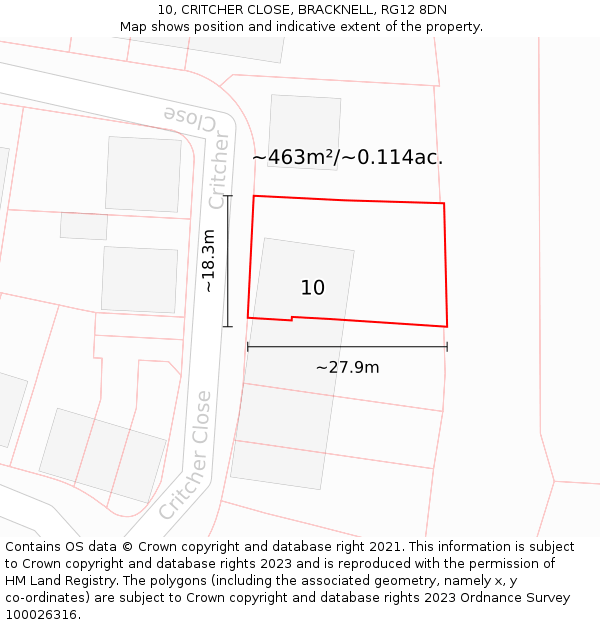10, CRITCHER CLOSE, BRACKNELL, RG12 8DN: Plot and title map