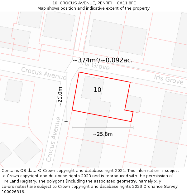 10, CROCUS AVENUE, PENRITH, CA11 8FE: Plot and title map