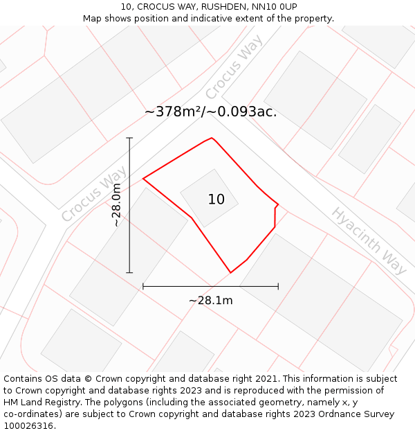 10, CROCUS WAY, RUSHDEN, NN10 0UP: Plot and title map