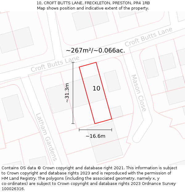 10, CROFT BUTTS LANE, FRECKLETON, PRESTON, PR4 1RB: Plot and title map