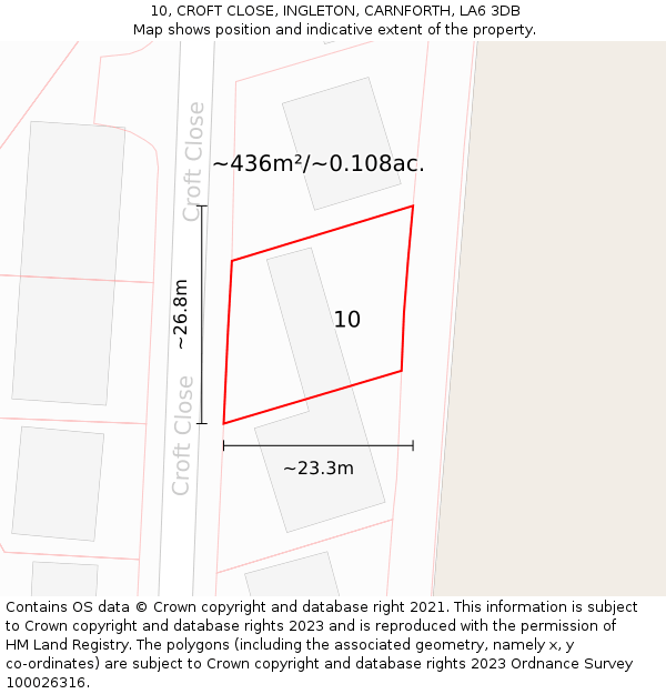 10, CROFT CLOSE, INGLETON, CARNFORTH, LA6 3DB: Plot and title map