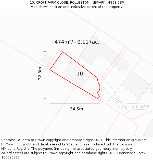 10, CROFT FARM CLOSE, ROLLESTON, NEWARK, NG23 5SP: Plot and title map