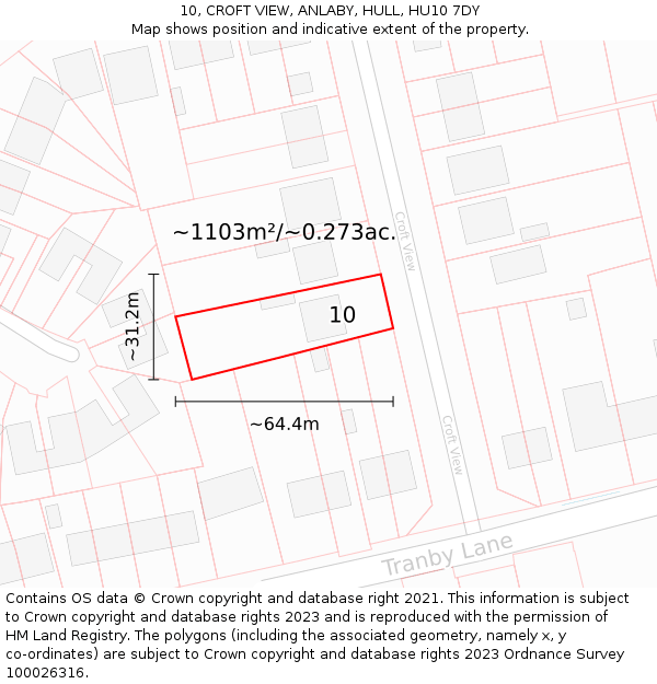 10, CROFT VIEW, ANLABY, HULL, HU10 7DY: Plot and title map