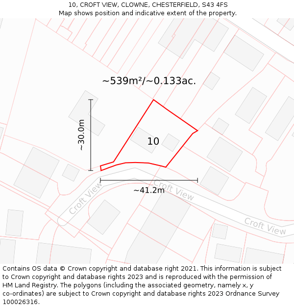 10, CROFT VIEW, CLOWNE, CHESTERFIELD, S43 4FS: Plot and title map